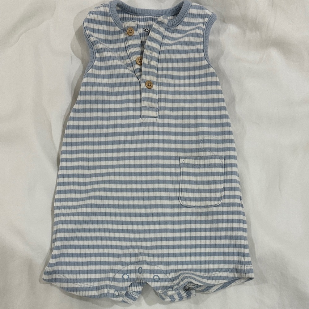 Rubbed blue and white striped romper